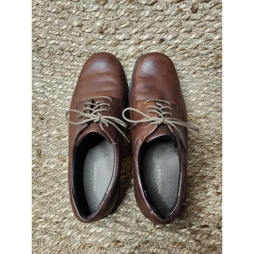 Rockport Margin Oxford Brown Leather Dress Shoes Lace Up Size 12 W Business Work